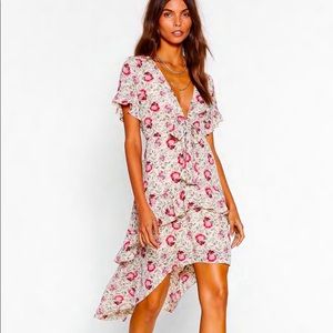 Nasty gal Floral V neck high low dress NWOT